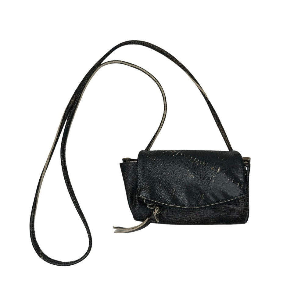 Free People‎ Distressed Black Leather Mini Crossbody Bag